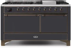 Ilve UM15FDQNS3MGB Majestic Ii 60 Inch Dual Fuel Natural Gas Freestanding Range In Matte Graphite With Bronze Trim Freestanding Ranges freestanding dual fuel range 30 inch