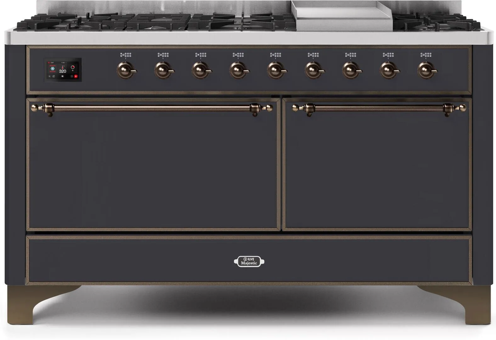 Ilve UM15FDQNS3MGB Majestic Ii 60 Inch Dual Fuel Natural Gas Freestanding Range In Matte Graphite With Bronze Trim Freestanding Ranges freestanding dual fuel range 30 inch