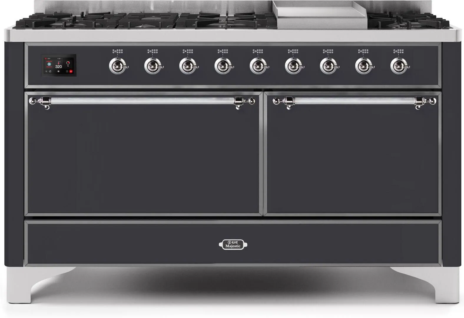 Ilve UM15FDQNS3MGCLP Majestic Ii 60 Inch Dual Fuel Liquid Propane Freestanding Range In Matte Graphite With Chrome Trim Freestanding Ranges freestanding dual fuel range 30 inch