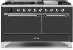 Ilve UM15FDQNS3MGCLP Majestic Ii 60 Inch Dual Fuel Liquid Propane Freestanding Range In Matte Graphite With Chrome Trim Freestanding Ranges freestanding dual fuel range 30 inch