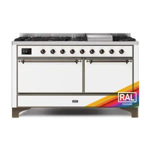 Ilve UM15FDQNS3RAB Ilve Majestic Ii 60 Um15Fdqns3Rab Freestanding Dual Fuel Range With 9 Sealed Burners Yes Double Oven With Solid Door In Ral Color With Bronze Knobs Freestanding Ranges freestanding dual fuel range 30 inch