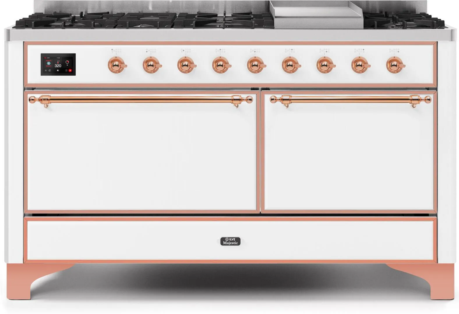 Ilve UM15FDQNS3WHP Majestic Ii 60 Inch Dual Fuel Natural Gas Freestanding Range In White With Copper Trim Freestanding Ranges freestanding dual fuel range 30 inch