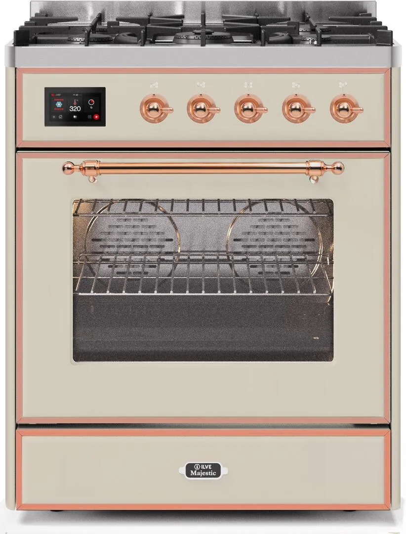 Ilve UM30DNE3AWPLP Majestic Ii 30 Inch Dual Fuel Liquid Propane Freestanding Range In Antique White With Copper Trim Freestanding Ranges freestanding dual fuel range 30 inch