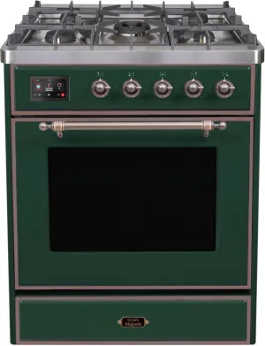 Ilve UM30DNE3EGBLP Majestic Ii 30 Inch Dual Fuel Liquid Propane Freestanding Range In Emerald Green With Bronze Trim Freestanding Ranges freestanding dual fuel range 30 inch