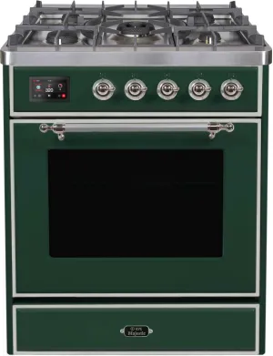 Ilve UM30DNE3EGCLP Majestic Ii 30 Inch Dual Fuel Liquid Propane Freestanding Range In Emerald Green With Chrome Trim Freestanding Ranges freestanding dual fuel range 30 inch