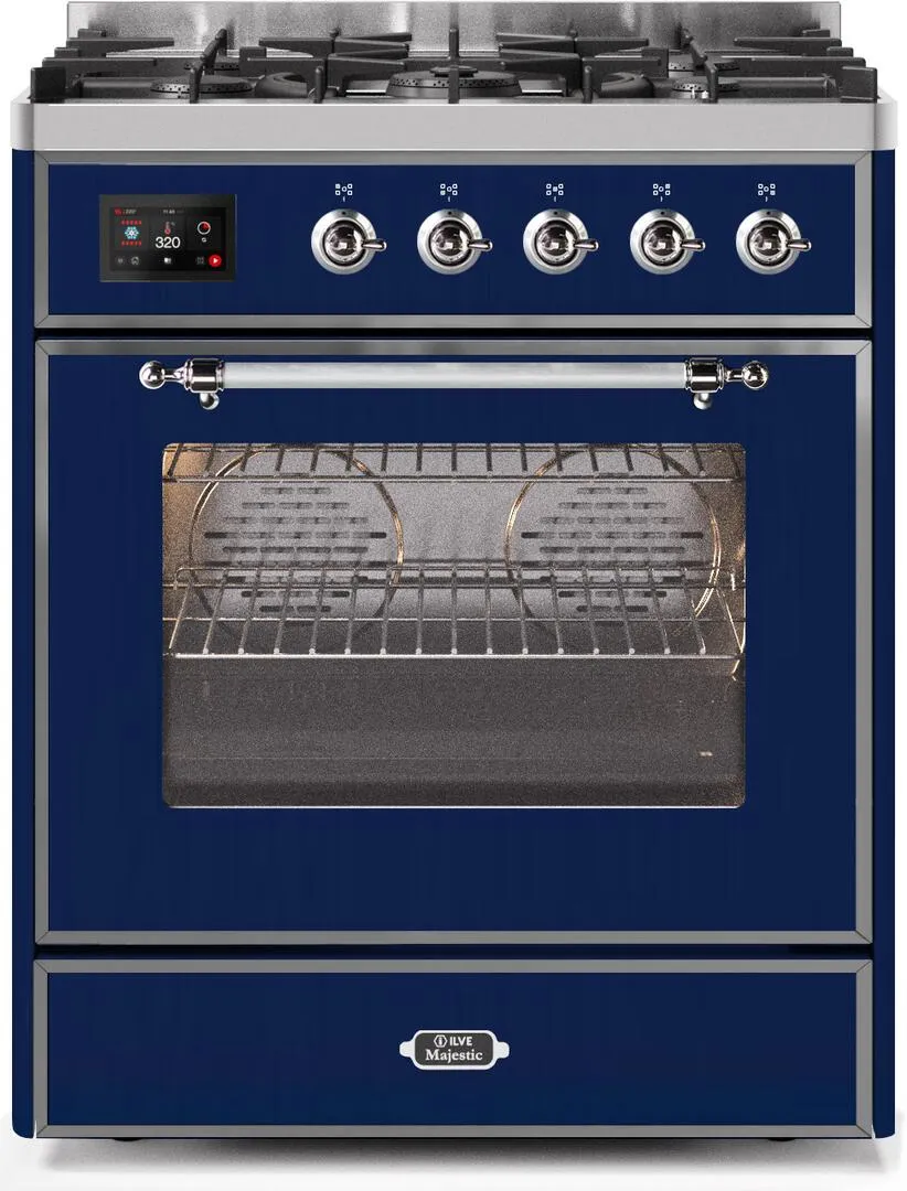 Ilve UM30DNE3MBC Majestic Ii 30 Inch Dual Fuel Natural Gas Freestanding Range In Blue With Chrome Trim Freestanding Ranges freestanding dual fuel range 30 inch