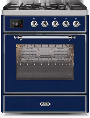 Ilve UM30DNE3MBC Majestic Ii 30 Inch Dual Fuel Natural Gas Freestanding Range In Blue With Chrome Trim Freestanding Ranges freestanding dual fuel range 30 inch