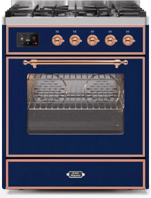 Ilve UM30DNE3MBP Majestic Ii 30 Inch Dual Fuel Natural Gas Freestanding Range In Blue With Copper Trim Freestanding Ranges freestanding dual fuel range 30 inch