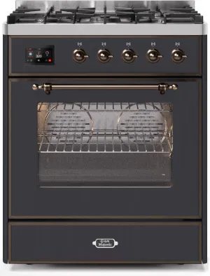 Ilve UM30DNE3MGB Majestic Ii 30 Inch Dual Fuel Natural Gas Freestanding Range In Matte Graphite With Bronze Trim Freestanding Ranges freestanding dual fuel range 30 inch