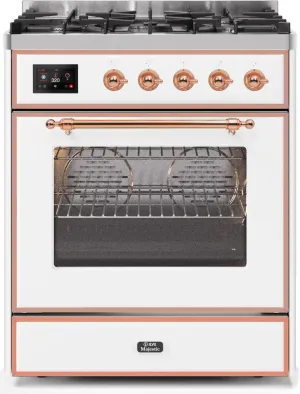 Ilve UM30DNE3WHP Majestic Ii 30 Inch Dual Fuel Natural Gas Freestanding Range In White With Copper Trim Freestanding Ranges freestanding dual fuel range 30 inch