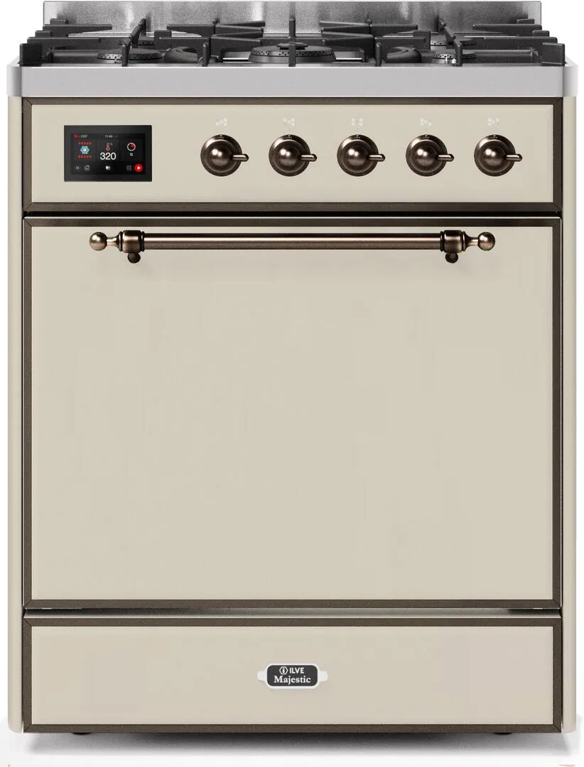 Ilve UM30DQNE3AWBLP Majestic Ii 30 Inch Dual Fuel Liquid Propane Freestanding Range In Antique White With Bronze Trim Freestanding Ranges freestanding dual fuel range 30 inch