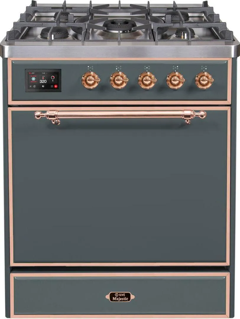 Ilve UM30DQNE3BGPLP Majestic Ii 30 Inch Dual Fuel Liquid Propane Freestanding Range In Blue Grey With Copper Trim Freestanding Ranges freestanding dual fuel range 30 inch