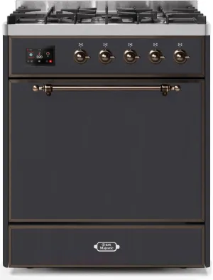 Ilve UM30DQNE3MGBLP Majestic Ii 30 Inch Dual Fuel Liquid Propane Freestanding Range In Matte Graphite With Bronze Trim Freestanding Ranges freestanding dual fuel range 30 inch