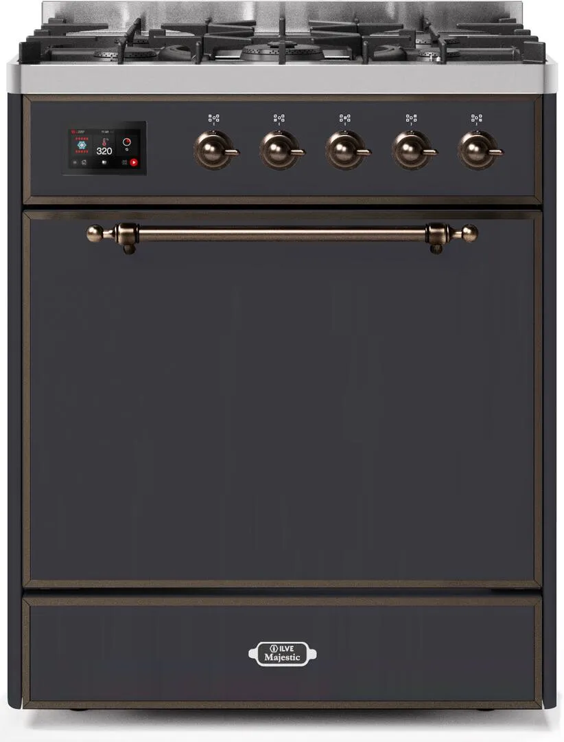 Ilve UM30DQNE3MGBLP Majestic Ii 30 Inch Dual Fuel Liquid Propane Freestanding Range In Matte Graphite With Bronze Trim Freestanding Ranges freestanding dual fuel range 30 inch