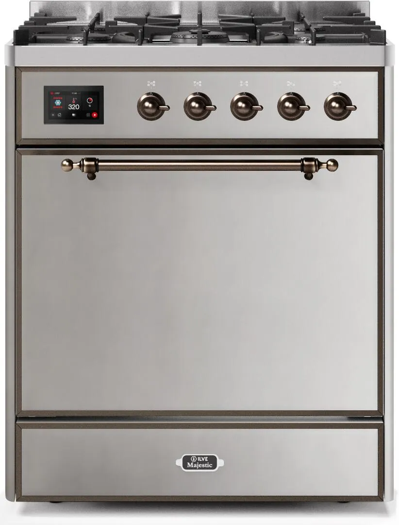 Ilve UM30DQNE3SSB Majestic Ii 30 Inch Dual Fuel Natural Gas Freestanding Range In Stainless Steel With Bronze Trim Freestanding Ranges freestanding dual fuel range 30 inch