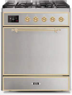 Ilve UM30DQNE3SSGLP Majestic Ii 30 Inch Dual Fuel Liquid Propane Freestanding Range In Stainless Steel With Brass Trim Freestanding Ranges freestanding dual fuel range 30 inch