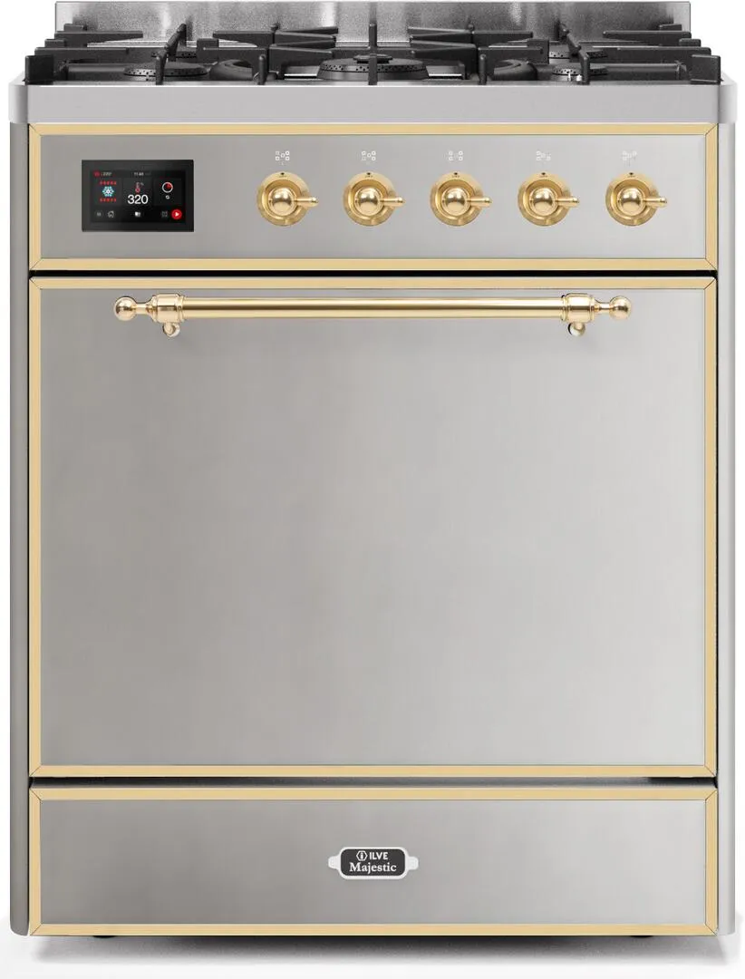 Ilve UM30DQNE3SSGLP Majestic Ii 30 Inch Dual Fuel Liquid Propane Freestanding Range In Stainless Steel With Brass Trim Freestanding Ranges freestanding dual fuel range 30 inch