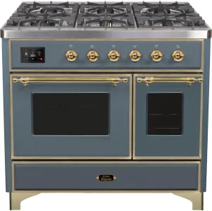 Ilve UMD10FDNS3BGGLP Majestic Ii 40 Inch Dual Fuel Liquid Propane Freestanding Range In Blue Grey With Brass Trim Freestanding Ranges freestanding dual fuel range 30 inch