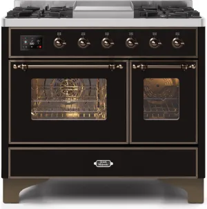 Ilve UMD10FDNS3BKB Majestic Ii 40 Inch Dual Fuel Natural Gas Freestanding Range In Glossy Black With Bronze Trim Freestanding Ranges freestanding dual fuel range 30 inch