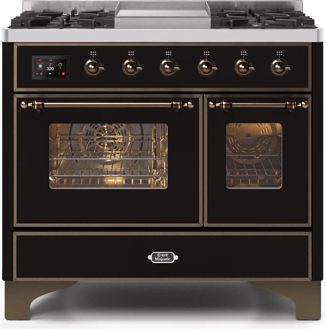 Ilve UMD10FDNS3BKB Majestic Ii 40 Inch Dual Fuel Natural Gas Freestanding Range In Glossy Black With Bronze Trim Freestanding Ranges freestanding dual fuel range 30 inch