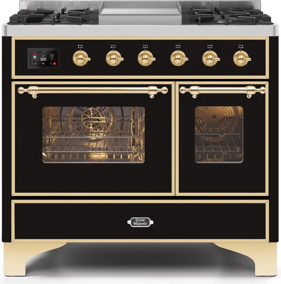 Ilve UMD10FDNS3BKGLP Majestic Ii 40 Inch Dual Fuel Liquid Propane Freestanding Range In Glossy Black With Brass Trim Freestanding Ranges freestanding dual fuel range 30 inch