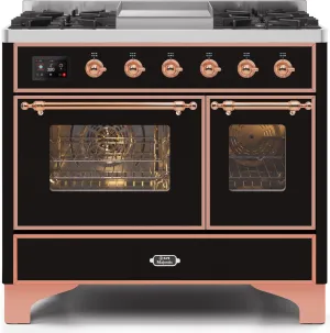 Ilve UMD10FDNS3BKP Majestic Ii 40 Inch Dual Fuel Natural Gas Freestanding Range In Glossy Black With Copper Trim Freestanding Ranges freestanding dual fuel range 30 inch