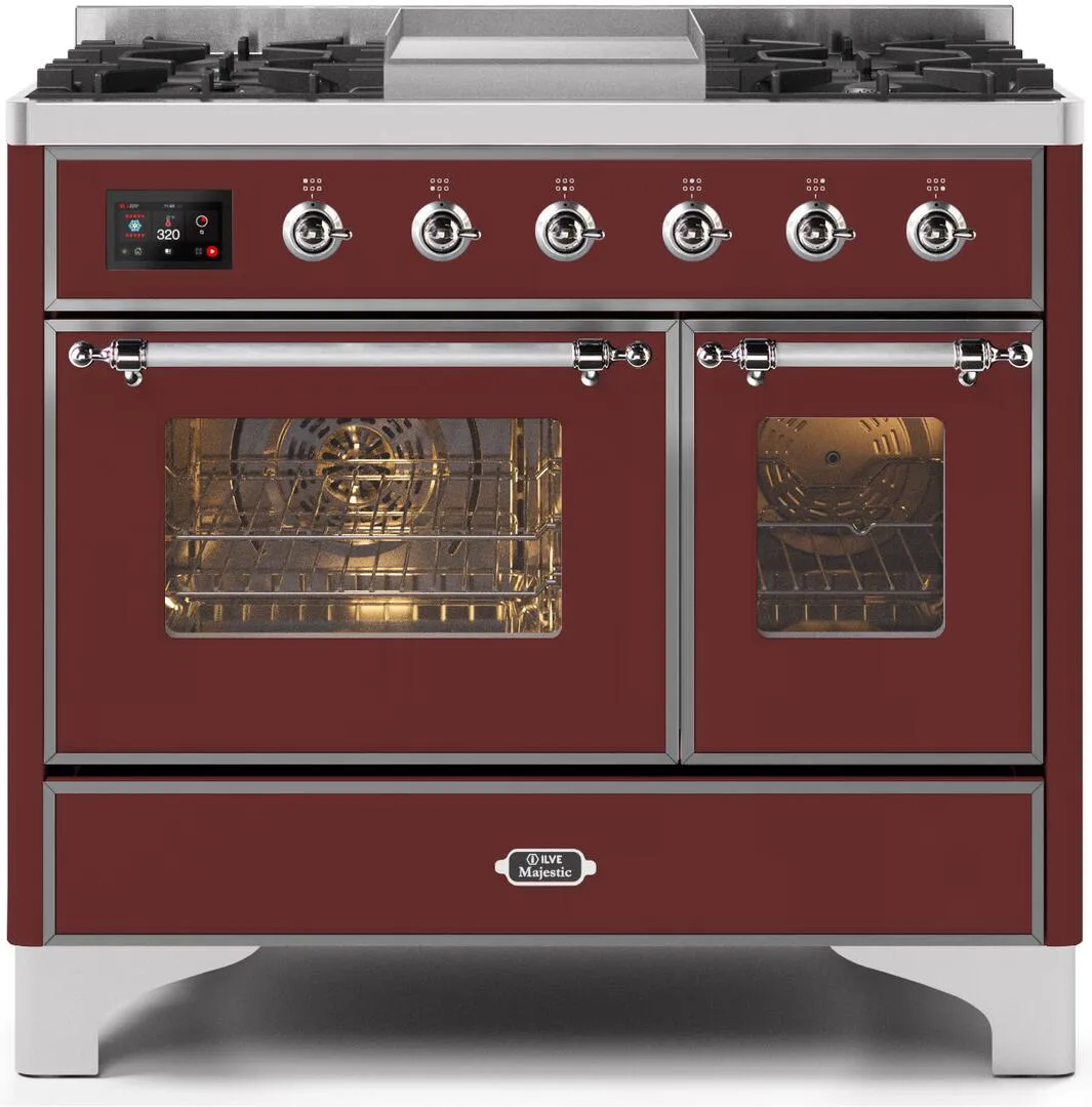 Ilve UMD10FDNS3BUCLP Majestic Ii 40 Inch Dual Fuel Liquid Propane Freestanding Range In Burgundy With Chrome Trim Freestanding Ranges freestanding dual fuel range 30 inch