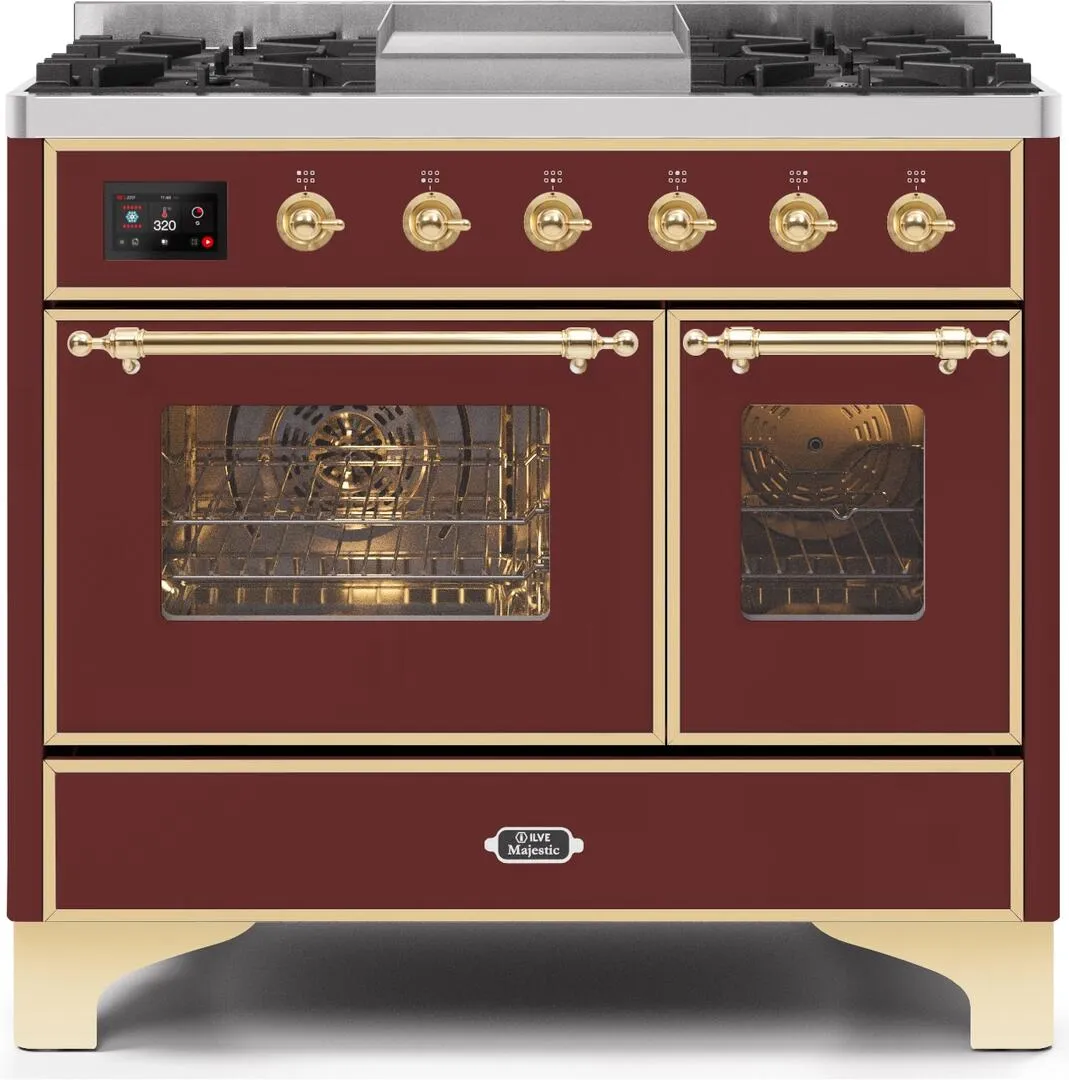 Ilve UMD10FDNS3BUGLP Majestic Ii 40 Inch Dual Fuel Liquid Propane Freestanding Range In Burgundy With Brass Trim Freestanding Ranges freestanding dual fuel range 30 inch