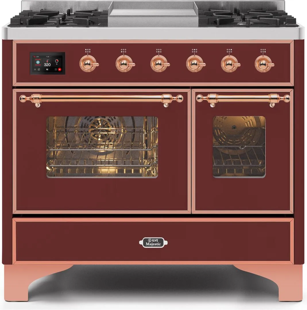 Ilve UMD10FDNS3BUP Majestic Ii 40 Inch Dual Fuel Natural Gas Freestanding Range In Burgundy With Copper Trim Freestanding Ranges freestanding dual fuel range 30 inch