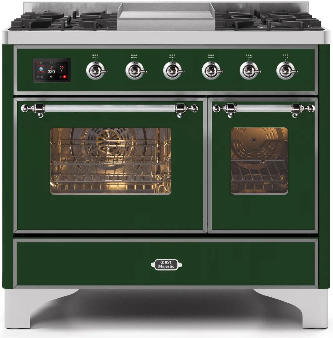 Ilve UMD10FDNS3EGC Majestic Ii 40 Inch Dual Fuel Natural Gas Freestanding Range In Emerald Green With Chrome Trim Freestanding Ranges freestanding dual fuel range 30 inch