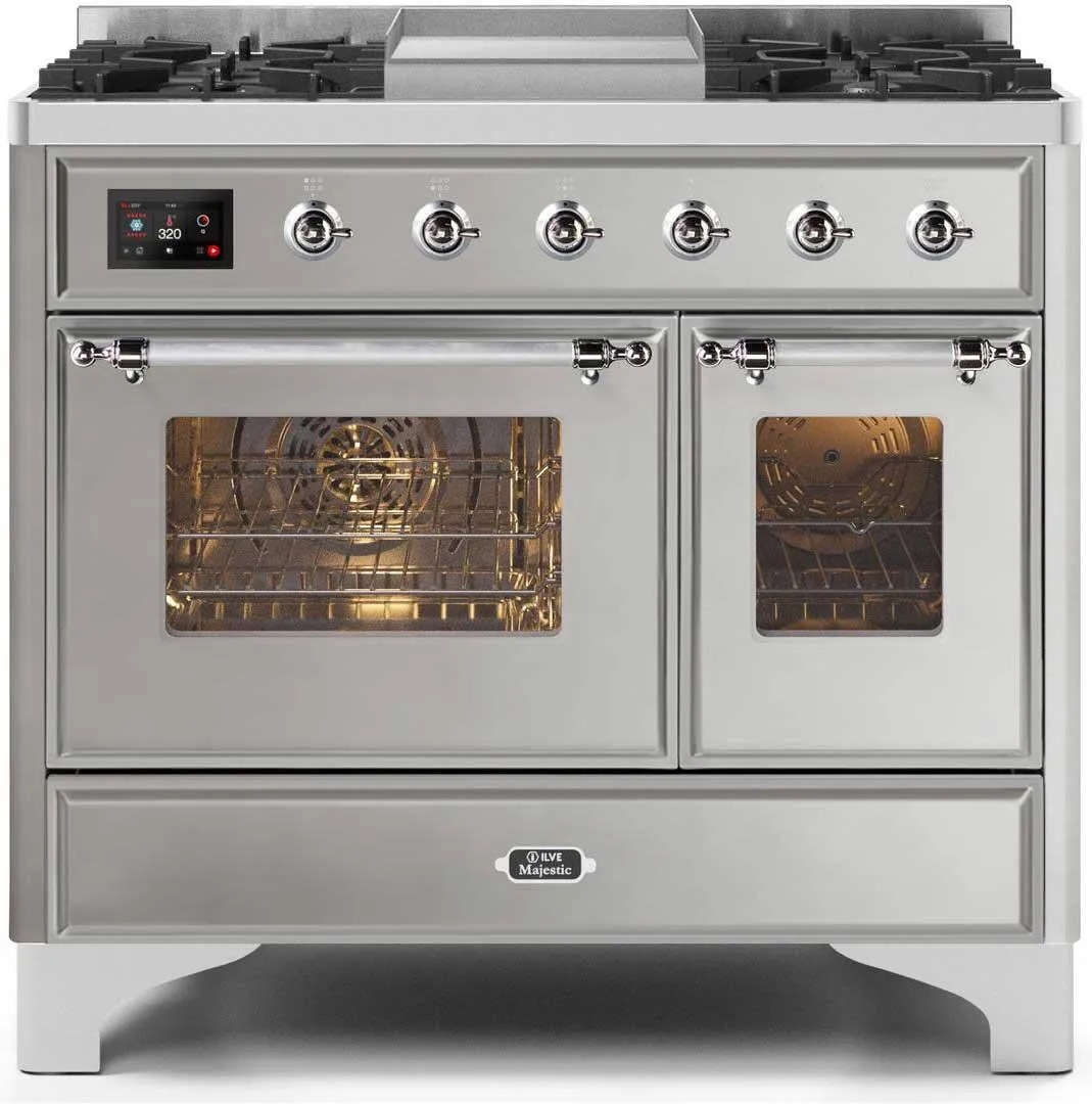 Ilve UMD10FDNS3SSC Majestic Ii 40 Inch Dual Fuel Natural Gas Freestanding Range In Stainless Steel With Chrome Trim Freestanding Ranges freestanding dual fuel range 30 inch