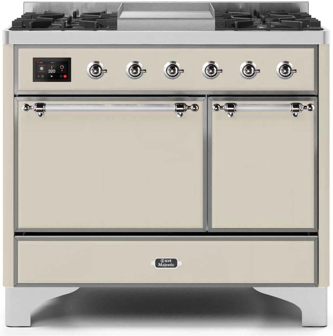 Ilve UMD10FDQNS3AWCLP Majestic Ii 40 Inch Dual Fuel Liquid Propane Freestanding Range In Antique White With Chrome Trim Freestanding Ranges freestanding dual fuel range 30 inch