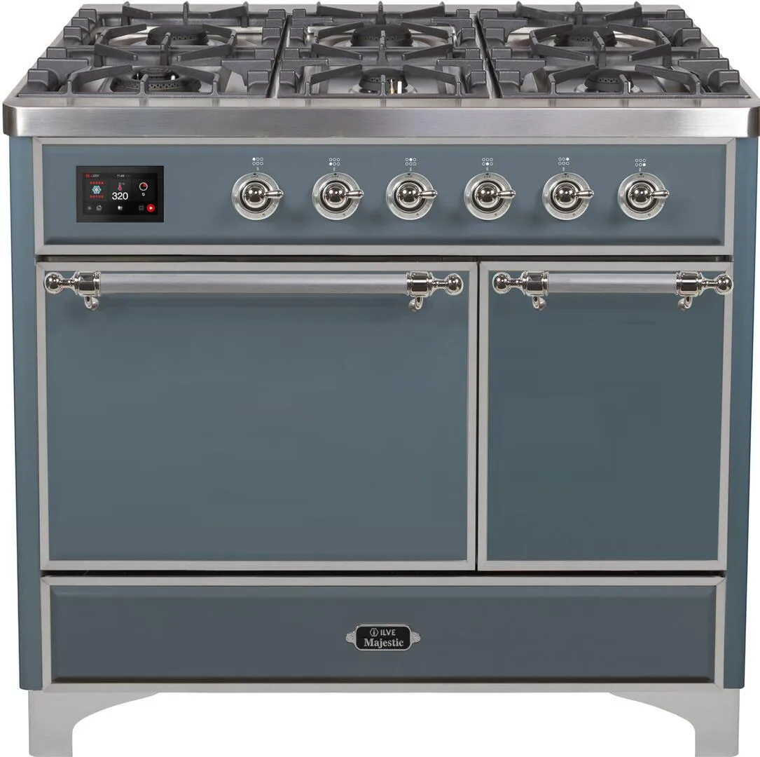 Ilve UMD10FDQNS3BGCLP Majestic Ii 40 Inch Dual Fuel Liquid Propane Freestanding Range In Blue Grey With Chrome Trim Freestanding Ranges freestanding dual fuel range 30 inch