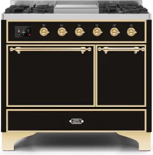 Ilve UMD10FDQNS3BKG Majestic Ii 40 Inch Dual Fuel Natural Gas Freestanding Range In Glossy Black With Brass Trim Freestanding Ranges freestanding dual fuel range 30 inch