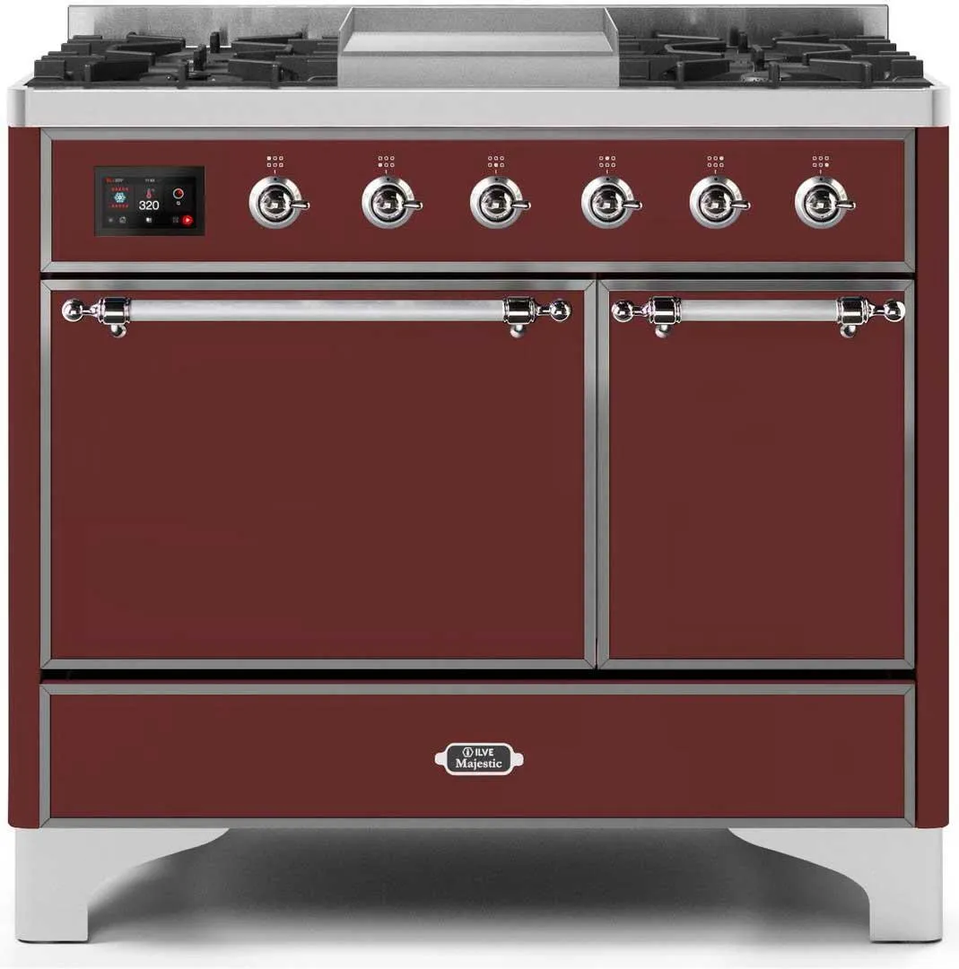Ilve UMD10FDQNS3BUC Majestic Ii 40 Inch Dual Fuel Natural Gas Freestanding Range In Burgundy With Chrome Trim Freestanding Ranges freestanding dual fuel range 30 inch