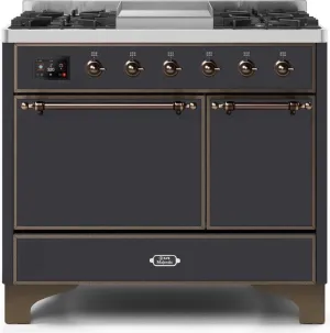 Ilve UMD10FDQNS3MGB Majestic Ii 40 Inch Dual Fuel Natural Gas Freestanding Range In Matte Graphite With Bronze Trim Freestanding Ranges freestanding dual fuel range 30 inch