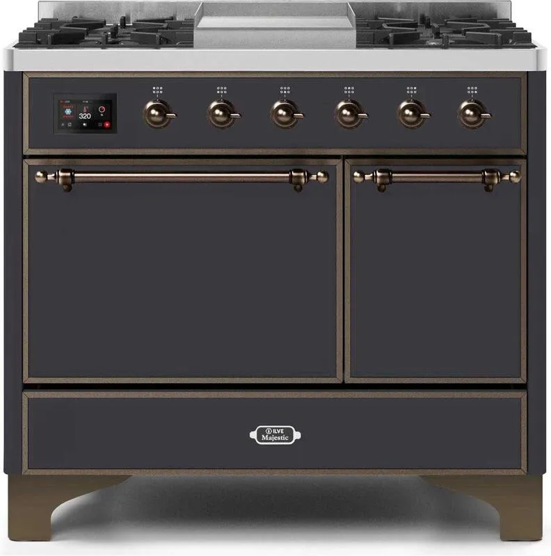 Ilve UMD10FDQNS3MGB Majestic Ii 40 Inch Dual Fuel Natural Gas Freestanding Range In Matte Graphite With Bronze Trim Freestanding Ranges freestanding dual fuel range 30 inch
