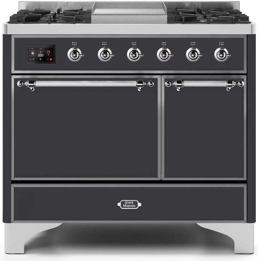 Ilve UMD10FDQNS3MGC Majestic Ii 40 Inch Dual Fuel Natural Gas Freestanding Range In Matte Graphite With Chrome Trim Freestanding Ranges freestanding dual fuel range 30 inch
