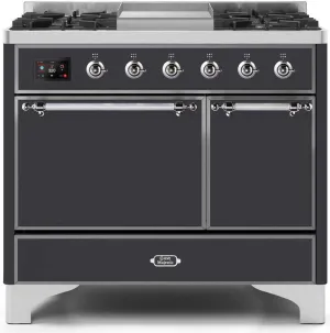 Ilve UMD10FDQNS3MGC Majestic Ii 40 Inch Dual Fuel Natural Gas Freestanding Range In Matte Graphite With Chrome Trim Freestanding Ranges freestanding dual fuel range 30 inch