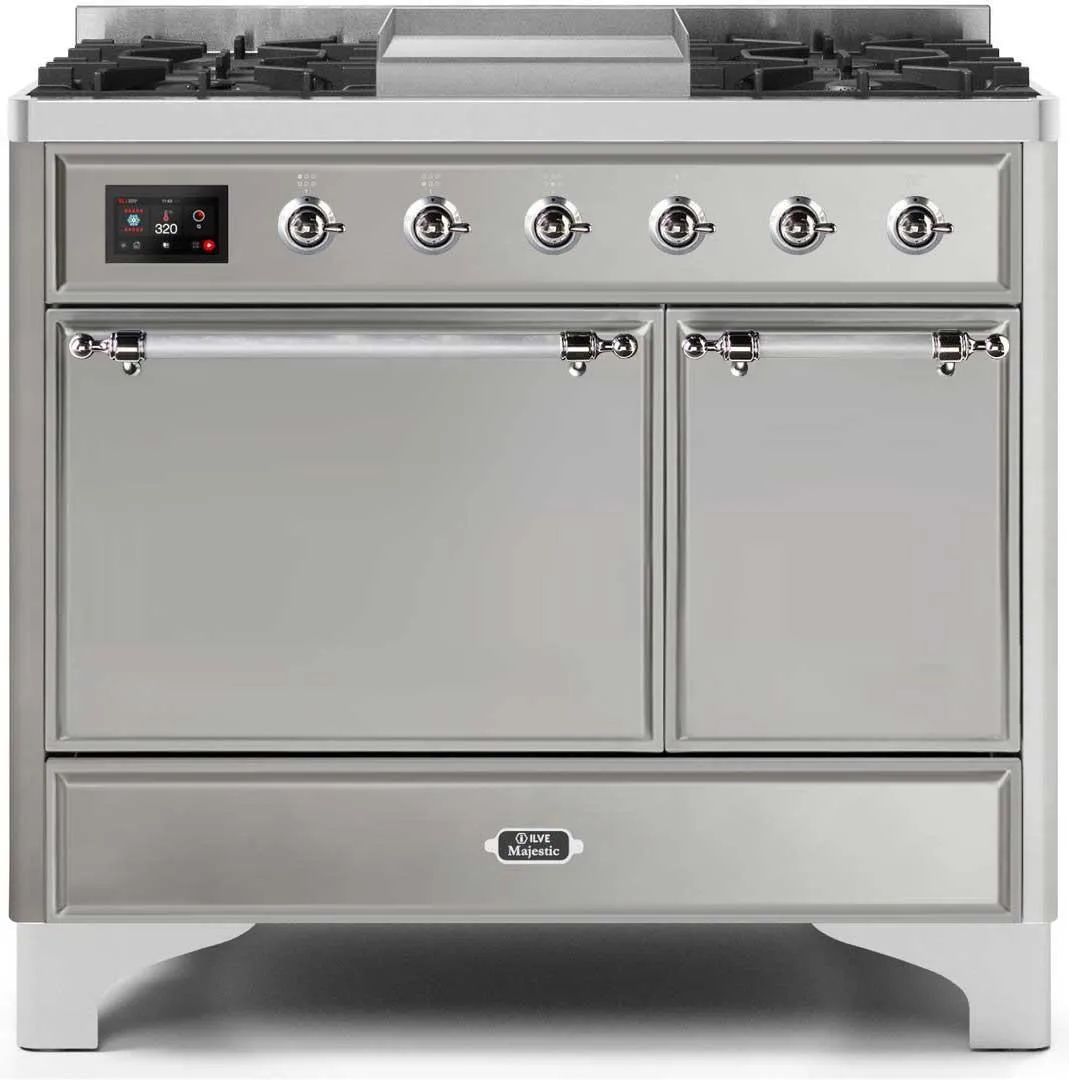Ilve UMD10FDQNS3SSC Majestic Ii 40 Inch Dual Fuel Natural Gas Freestanding Range In Stainless Steel With Chrome Trim Freestanding Ranges freestanding dual fuel range 30 inch