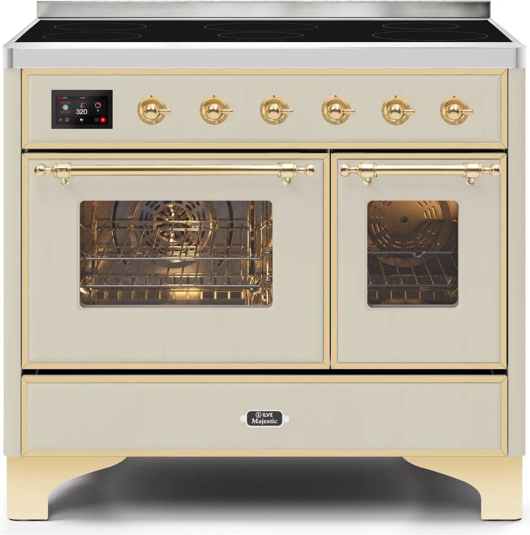 Ilve UMDI10NS3AWG Majestic Ii 40 Inch Electric Freestanding Range In Antique White With Brass Trim Freestanding Ranges freestanding dual fuel range 30 inch