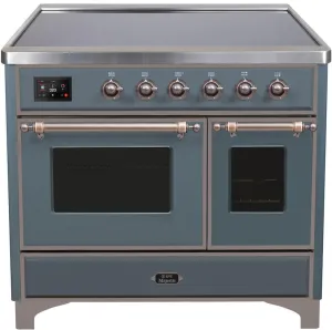 Ilve UMDI10NS3BGB Majestic Ii 40 Inch Electric Freestanding Range In Blue Grey With Bronze Trim Freestanding Ranges freestanding dual fuel range 30 inch