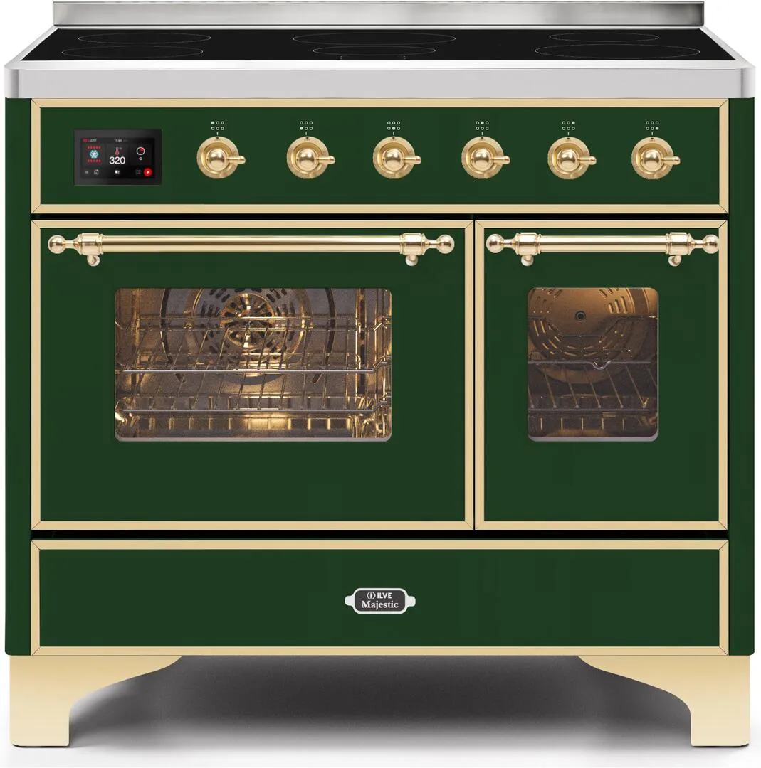 Ilve UMDI10NS3EGG Majestic Ii 40 Inch Electric Freestanding Range In Emerald Green With Brass Trim Freestanding Ranges freestanding dual fuel range 30 inch