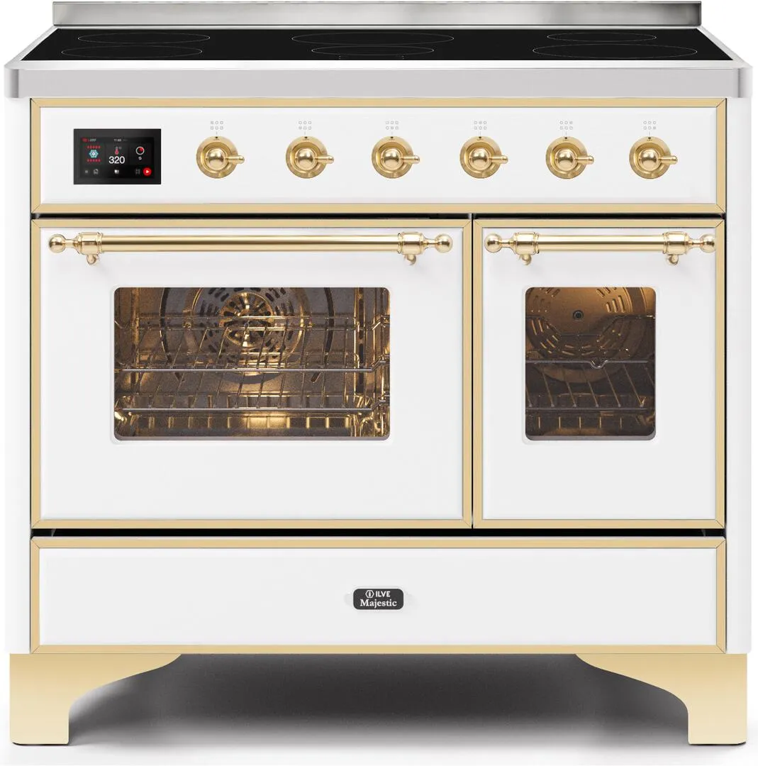 Ilve UMDI10NS3WHG Majestic Ii 40 Inch Electric Freestanding Range In White With Brass Trim Freestanding Ranges freestanding dual fuel range 30 inch