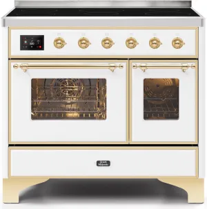 Ilve UMDI10NS3WHG Majestic Ii 40 Inch Electric Freestanding Range In White With Brass Trim Freestanding Ranges freestanding dual fuel range 30 inch