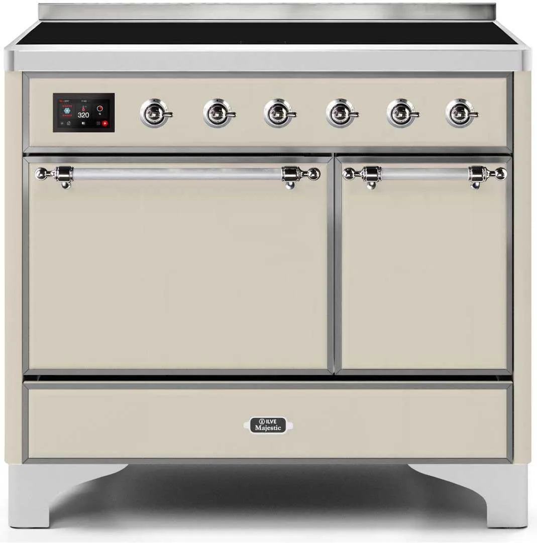 Ilve UMDI10QNS3AWC Majestic Ii 40 Inch Electric Freestanding Range In Antique White With Chrome Trim Freestanding Ranges freestanding dual fuel range 30 inch