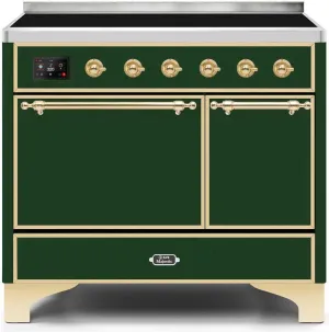 Ilve UMDI10QNS3EGG Majestic Ii 40 Inch Electric Freestanding Range In Emerald Green With Brass Trim Freestanding Ranges freestanding dual fuel range 30 inch