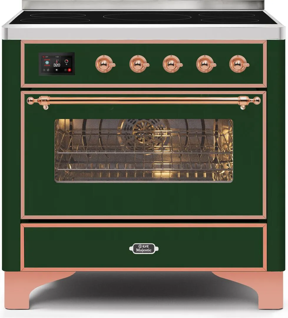 Ilve UMI09NS3EGP Majestic Ii 36 Inch Electric Freestanding Range In Emerald Green With Copper Trim Freestanding Ranges freestanding dual fuel range 30 inch