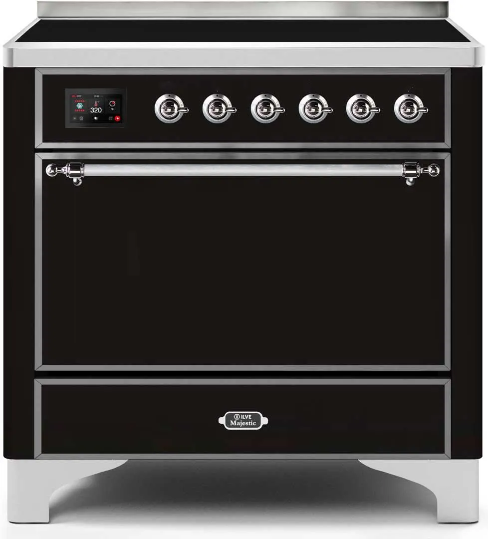 Ilve UMI09QNS3BKC Majestic Ii 36 Inch Electric Freestanding Range In Glossy Black With Chrome Trim Freestanding Ranges freestanding dual fuel range 30 inch