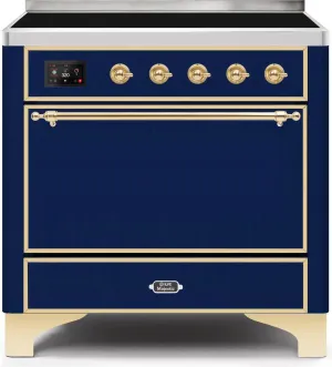 Ilve UMI09QNS3MBG Majestic Ii 36 Inch Electric Freestanding Range In Blue With Brass Trim Freestanding Ranges freestanding dual fuel range 30 inch